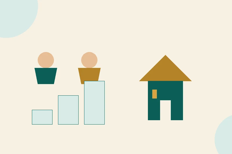 A flat illustration of two buyers standing before a house, one holding a document marked as a first purchase, with a steep cliff edge behind the £500,000 mark on a pale cream background