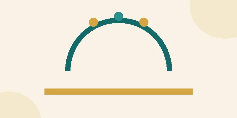A flat illustration of a wedding arch with simple florals, a small table setting, and a planner holding a timeline board with no words on it, in teal and muted gold on pale cream.