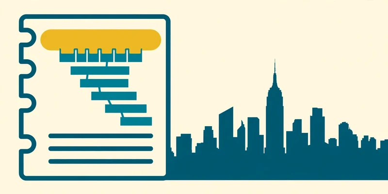 A New York pay stub showing federal, state, city, and FICA deductions being taken from a gold salary bar.