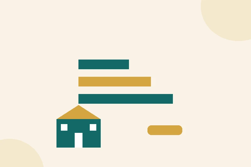 A flat illustration of stacked teal and gold bars rising above a house and car, showing liability layers on a pale cream background.