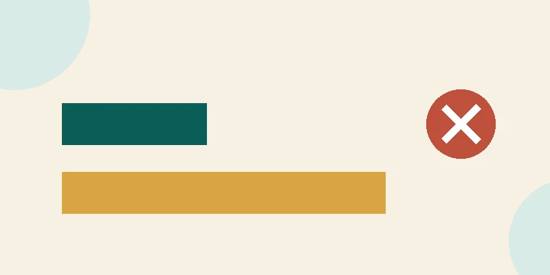A flat illustration of a checking account balance bar falling short of a payment block, with a teal declined stamp beside it on a pale cream background