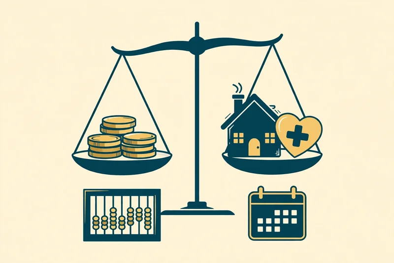 Illustration of a scale balancing care costs against savings, representing the worth-it calculation