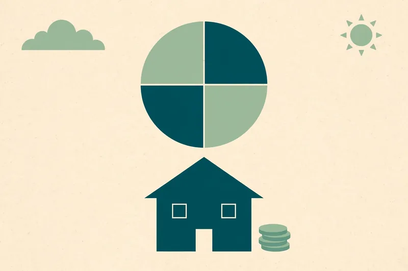 Illustration of a house with a four-slice pie chart above it, representing the four parts of a PITI mortgage payment