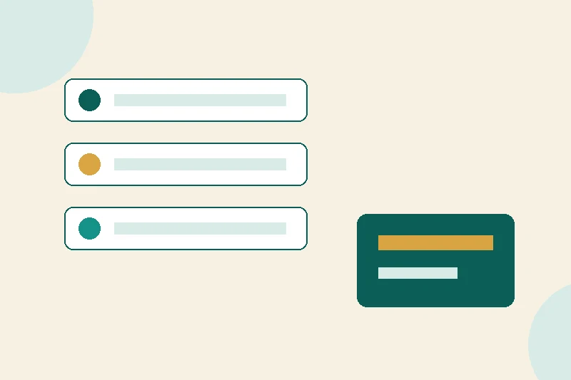 A flat illustration of a checklist with documents for marriage, birth and coverage loss beside a teal health insurance card on a pale cream background