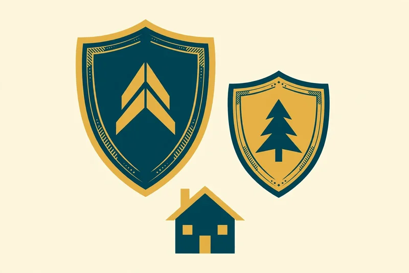 Two shields over one house: a large lender's shield and a smaller owner's shield