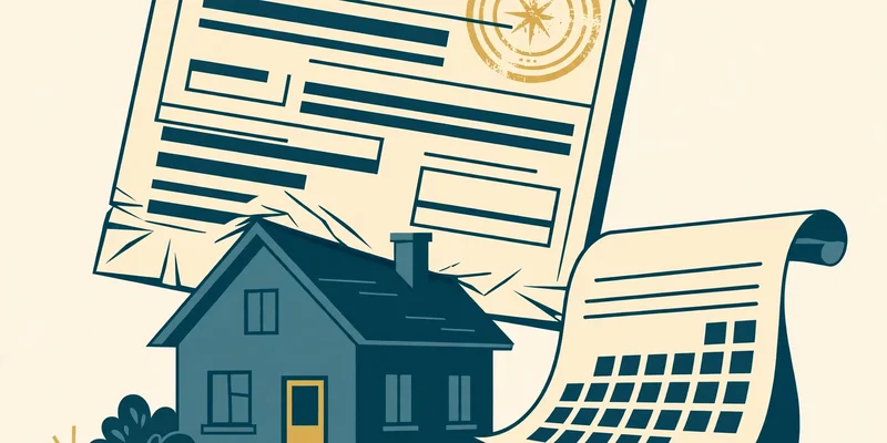 Illustration of a house under a stamped lien document with a calendar, representing escalating property tax debt