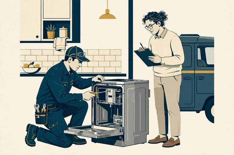 Technician repairing a home heating unit