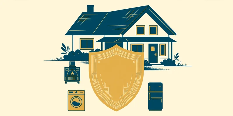 Home warranty contract with shield, house and appliances