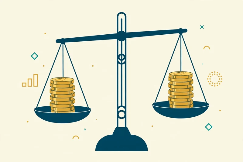 Flat fintech illustration of a balance scale with teal coin stacks showing matched 6.2% employer and employee shares.